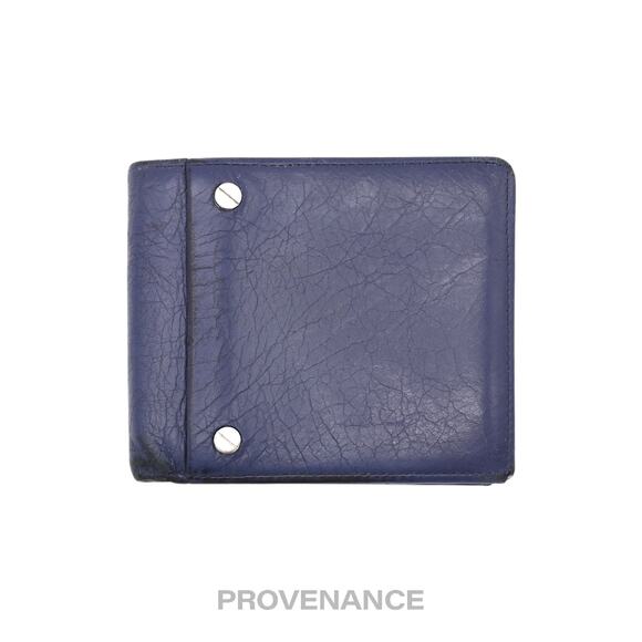 🔴 Balenciaga Screw Stud Bifold Wallet - Navy Blue Lambskin - Picture 1 of 8